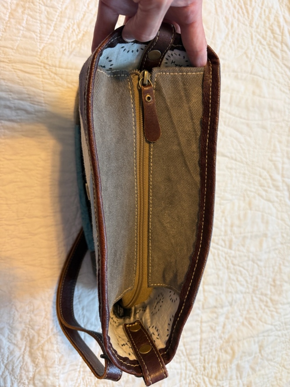 Myra Bag!!! Multicolor Canvas Shoulder Bag with Leather Trim - Picture 6 of 6